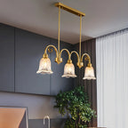 Brass Geometric Island Pendant Light with Glass Floral Shape