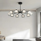 Geometric Adjustable Black Metal Clear Glass Chandelier