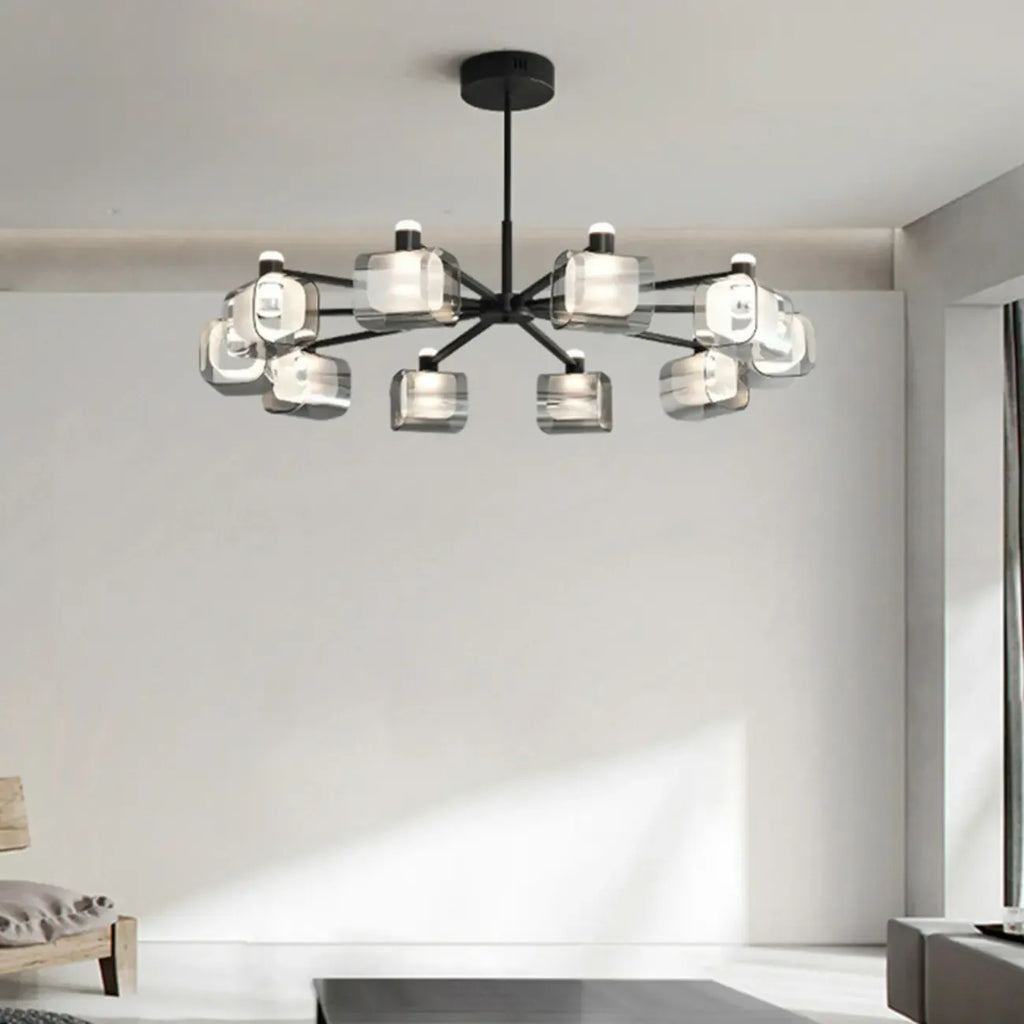 Geometric Adjustable Black Metal Clear Glass Chandelier