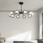 Geometric Adjustable Black Metal Clear Glass Chandelier