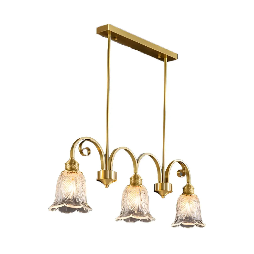 Brass Geometric Island Pendant Light with Glass Floral Shape
