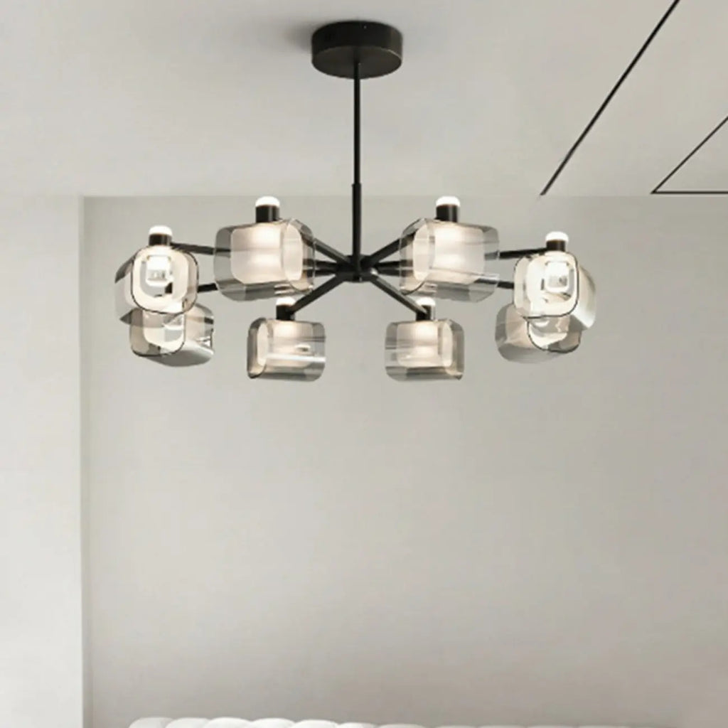 Geometric Adjustable Black Metal Clear Glass Chandelier