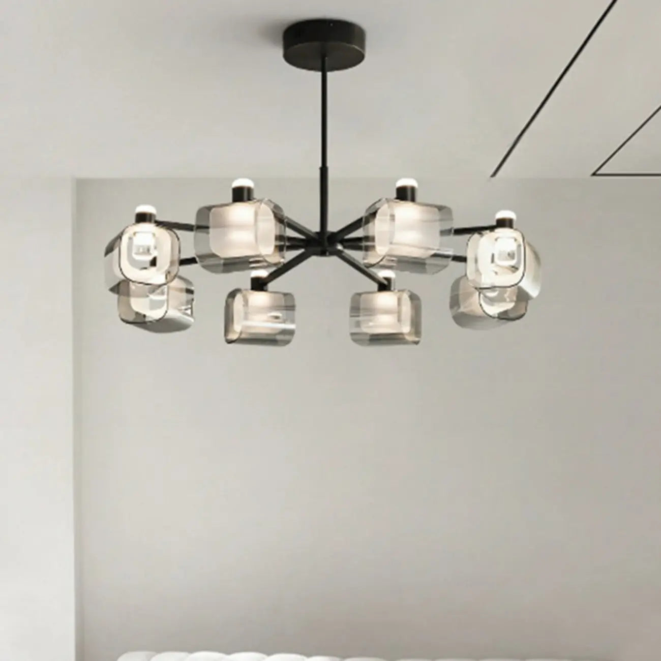 Geometric Adjustable Black Metal Clear Glass Chandelier