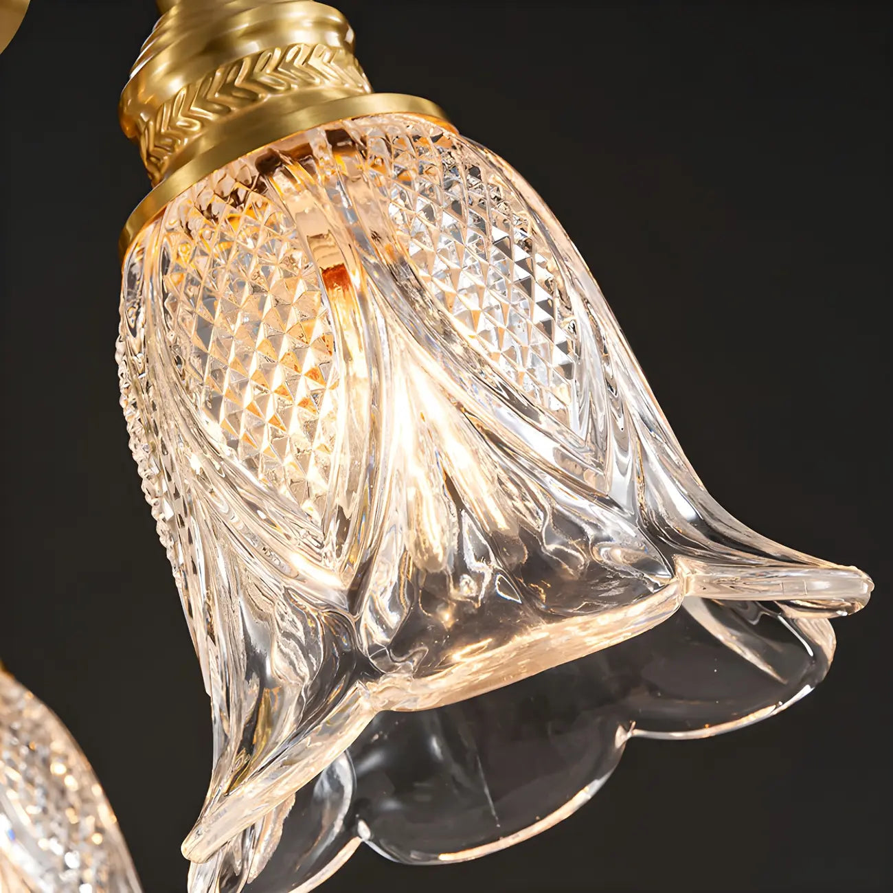 Brass Geometric Island Pendant Light with Glass Floral Shape