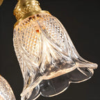 Brass Geometric Island Pendant Light with Glass Floral Shape
