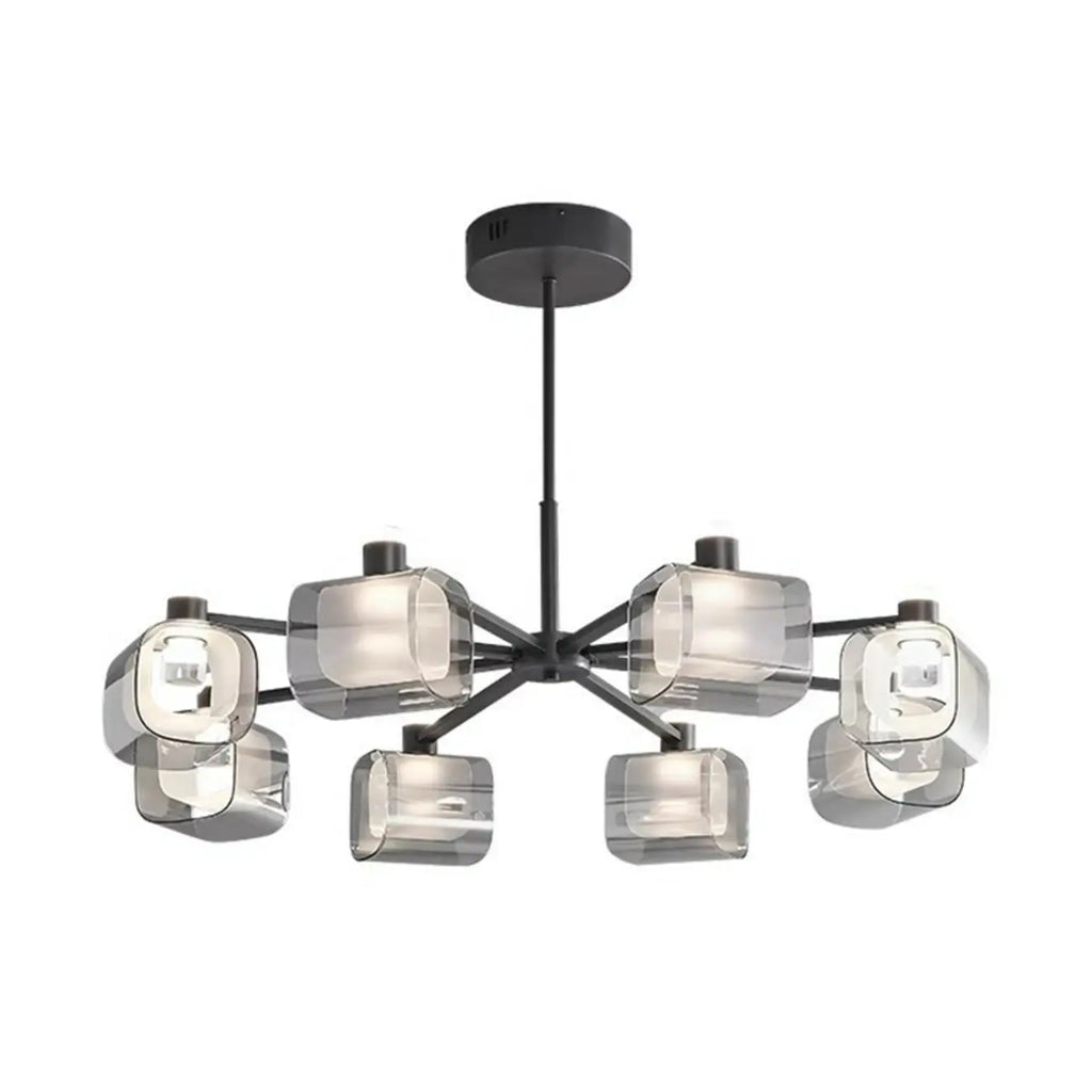 Geometric Adjustable Black Metal Clear Glass Chandelier