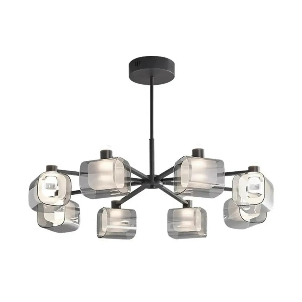 Geometric Adjustable Black Metal Clear Glass Chandelier