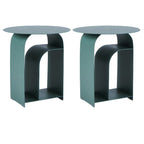 Industrial Narrow White Metal Bedside Table with Round Top