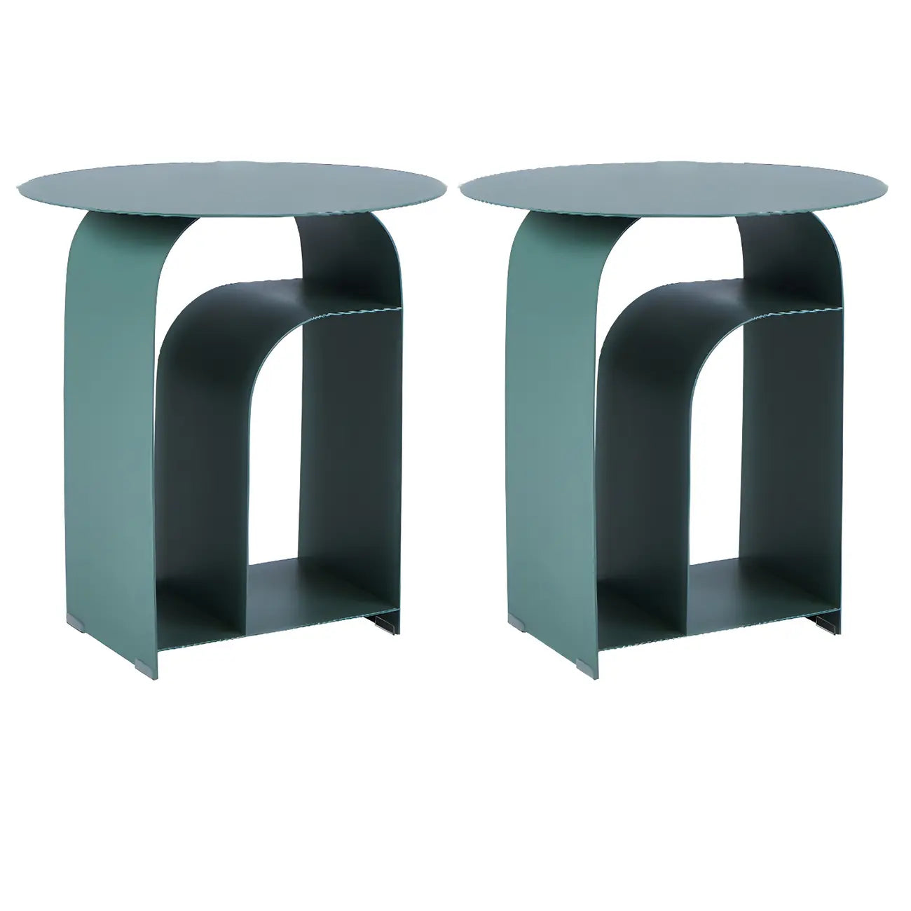 Industrial Narrow White Metal Bedside Table with Round Top