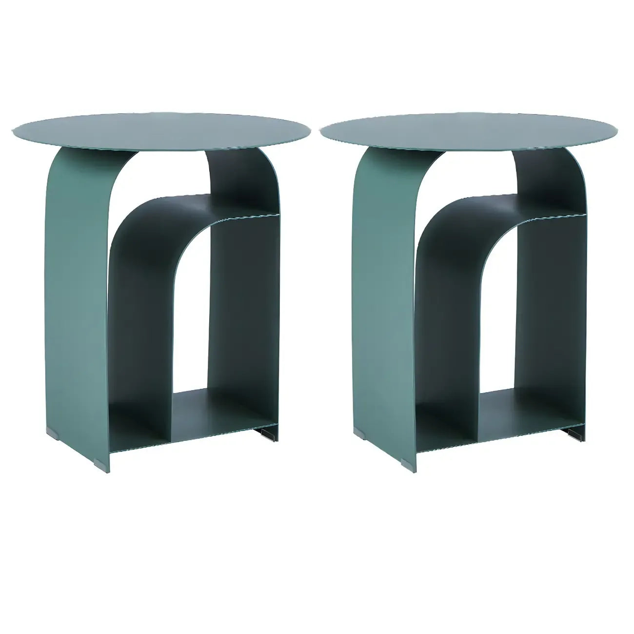 Industrial Narrow White Metal Bedside Table with Round Top