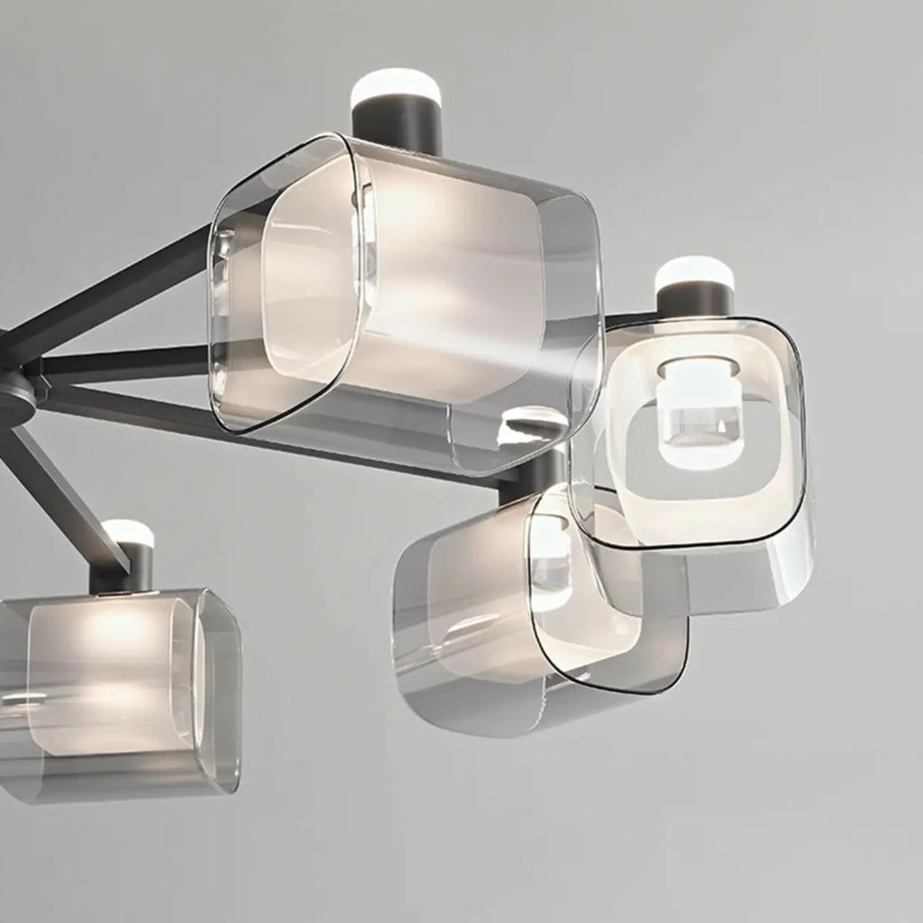 Geometric Adjustable Black Metal Clear Glass Chandelier
