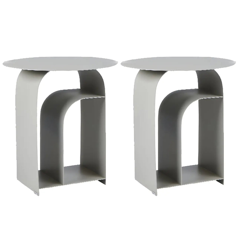 Industrial Narrow White Metal Bedside Table with Round Top