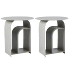 Industrial Narrow White Metal Bedside Table with Round Top