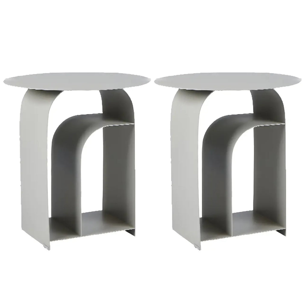 Industrial Narrow White Metal Bedside Table with Round Top