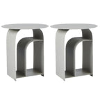 Industrial Narrow White Metal Bedside Table with Round Top