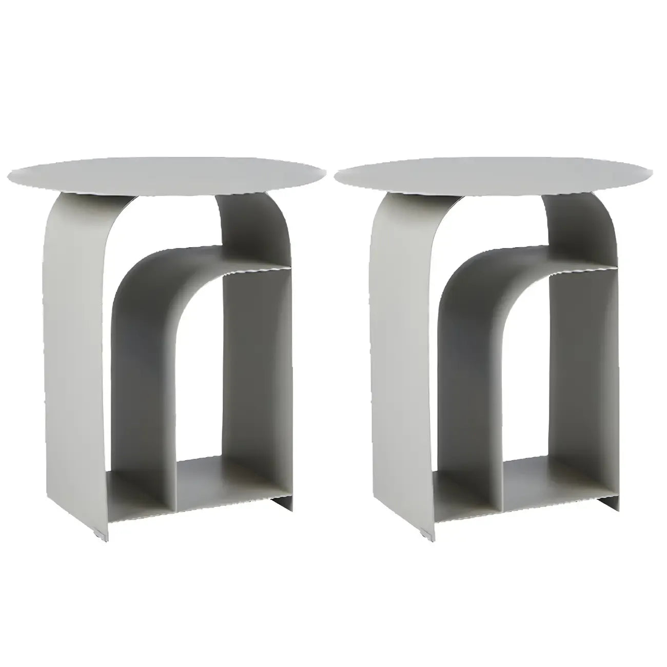 Industrial Narrow White Metal Bedside Table with Round Top