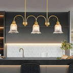 Brass Geometric Island Pendant Light with Glass Floral Shape