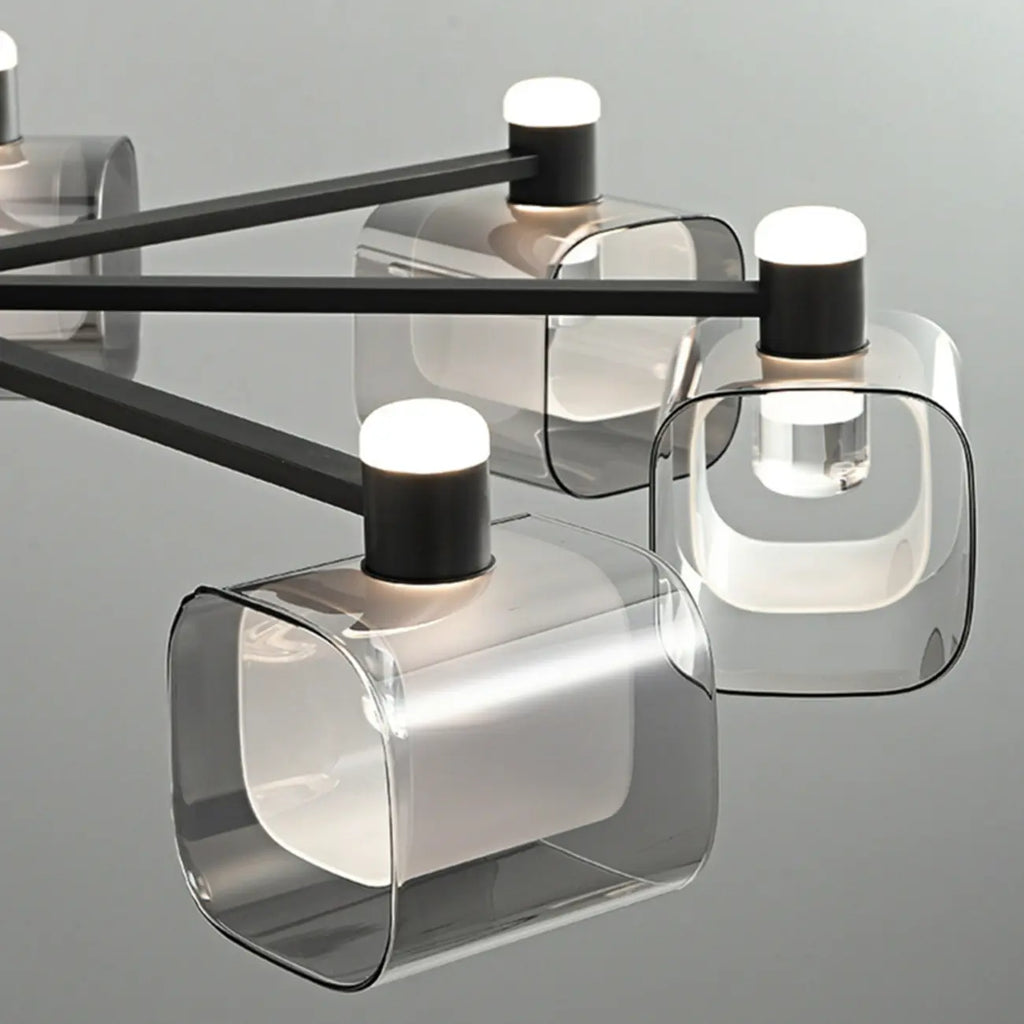 Geometric Adjustable Black Metal Clear Glass Chandelier