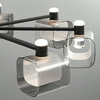 Geometric Adjustable Black Metal Clear Glass Chandelier