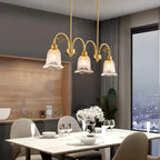 Brass Geometric Island Pendant Light with Glass Floral Shape