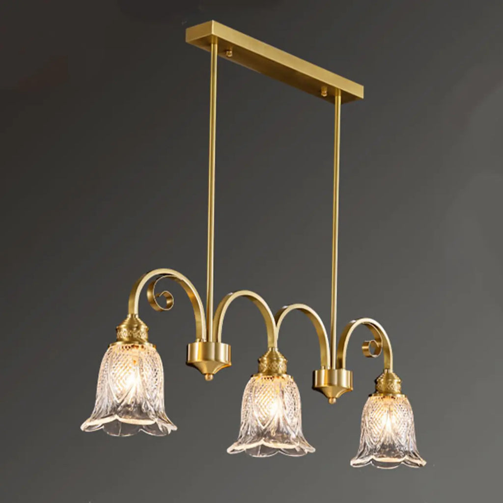 Brass Geometric Island Pendant Light with Glass Floral Shape