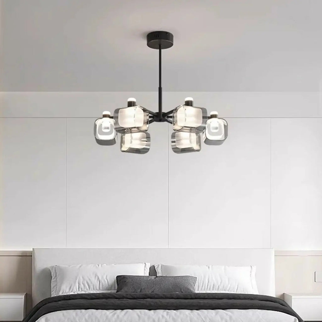 Geometric Adjustable Black Metal Clear Glass Chandelier
