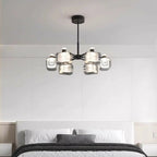 Geometric Adjustable Black Metal Clear Glass Chandelier
