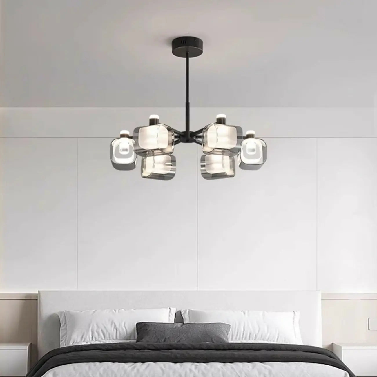 Geometric Adjustable Black Metal Clear Glass Chandelier
