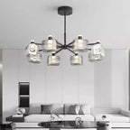 Geometric Adjustable Black Metal Clear Glass Chandelier