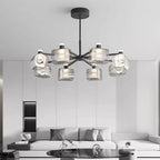 Geometric Adjustable Black Metal Clear Glass Chandelier