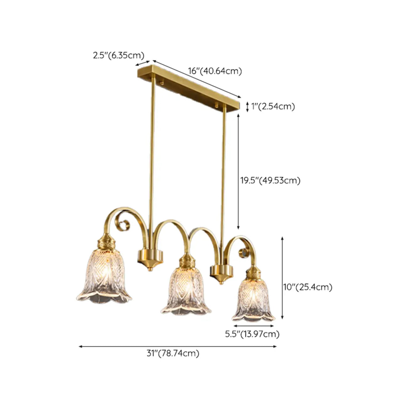 Brass Geometric Island Pendant Light with Glass Floral Shape