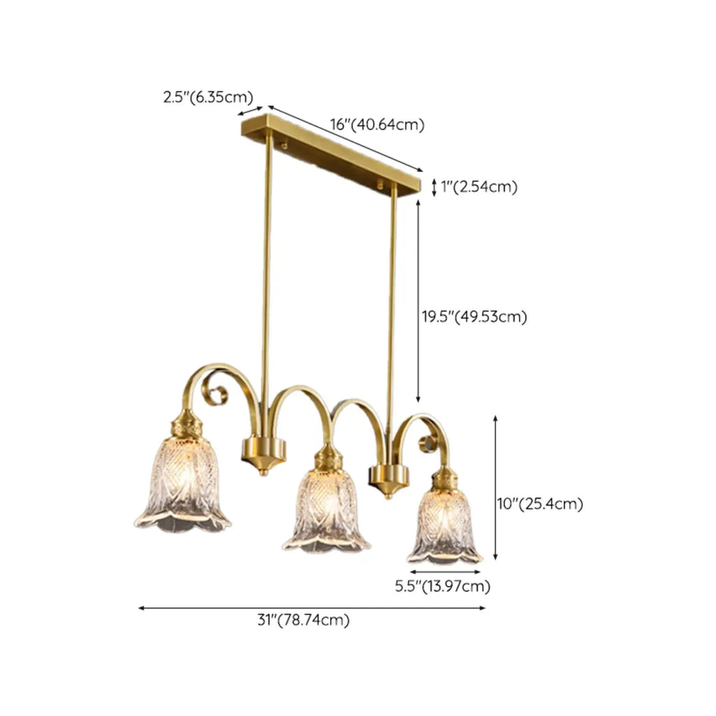 Brass Geometric Island Pendant Light with Glass Floral Shape
