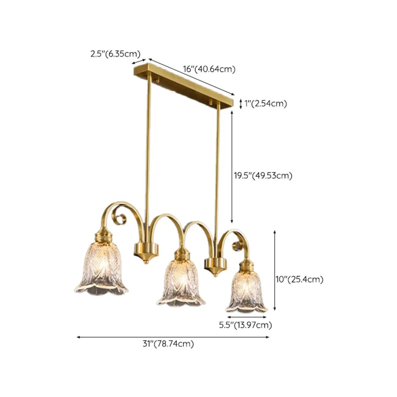 Brass Geometric Island Pendant Light with Glass Floral Shape