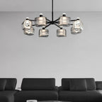 Geometric Adjustable Black Metal Clear Glass Chandelier