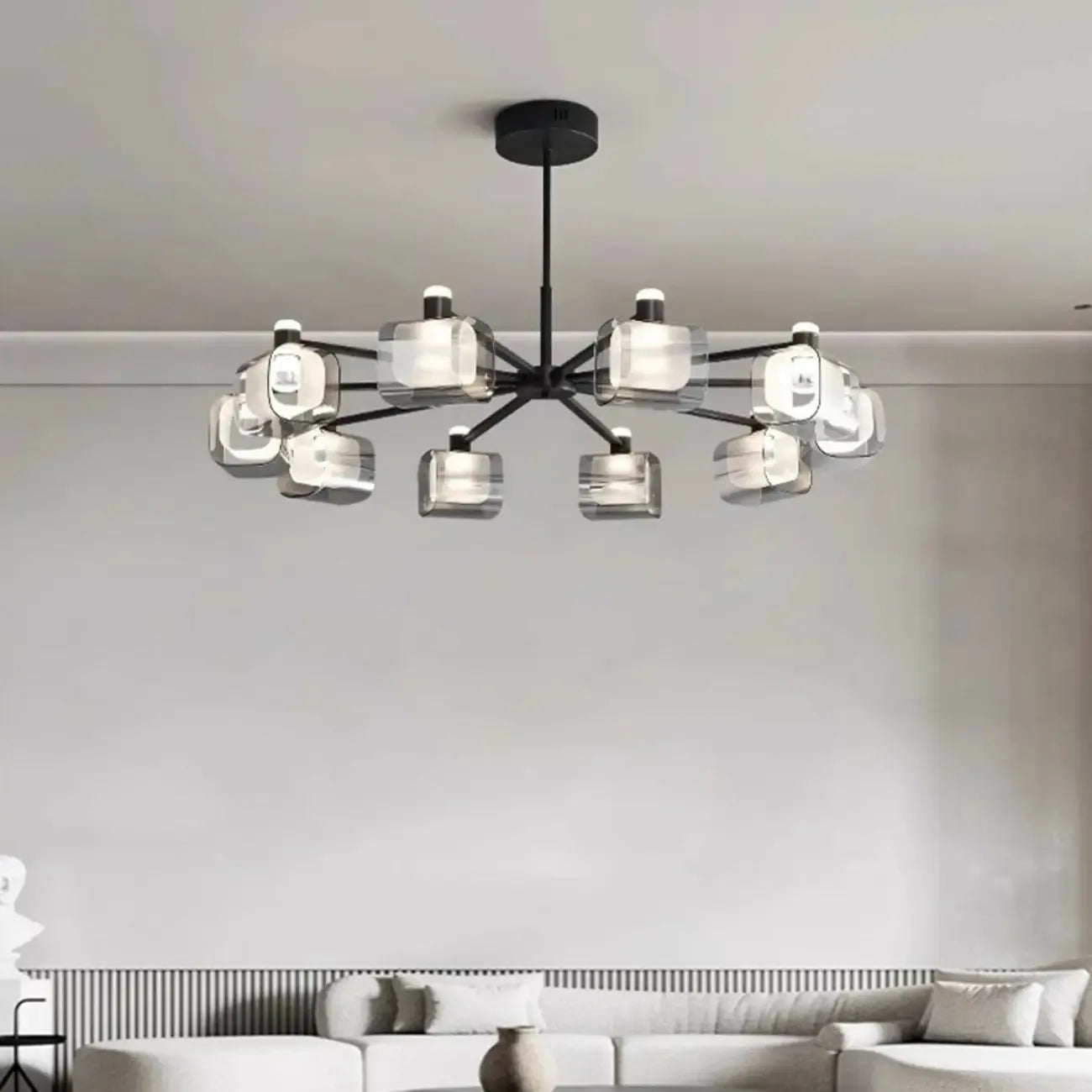 Geometric Adjustable Black Metal Clear Glass Chandelier
