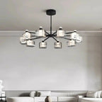 Geometric Adjustable Black Metal Clear Glass Chandelier