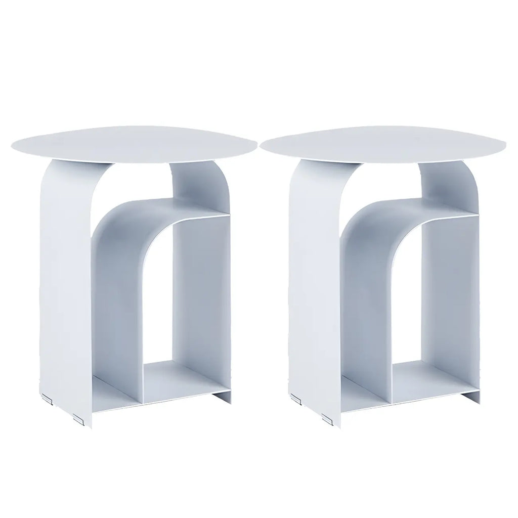 Industrial Narrow White Metal Bedside Table with Round Top