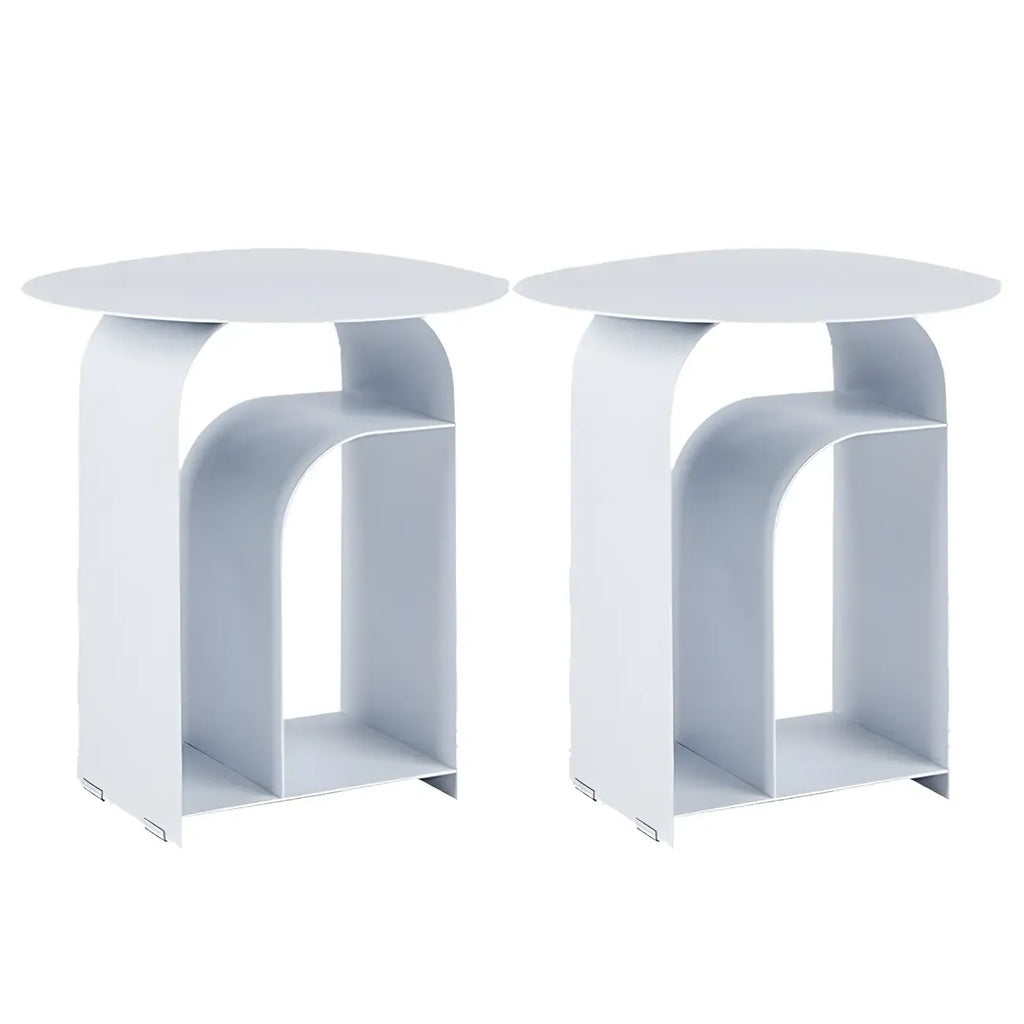 Industrial Narrow White Metal Bedside Table with Round Top