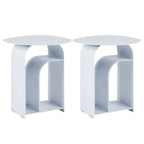 Industrial Narrow White Metal Bedside Table with Round Top