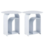 Industrial Narrow White Metal Bedside Table with Round Top