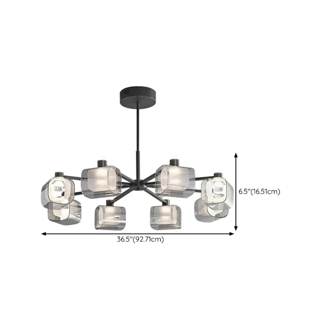 Geometric Adjustable Black Metal Clear Glass Chandelier