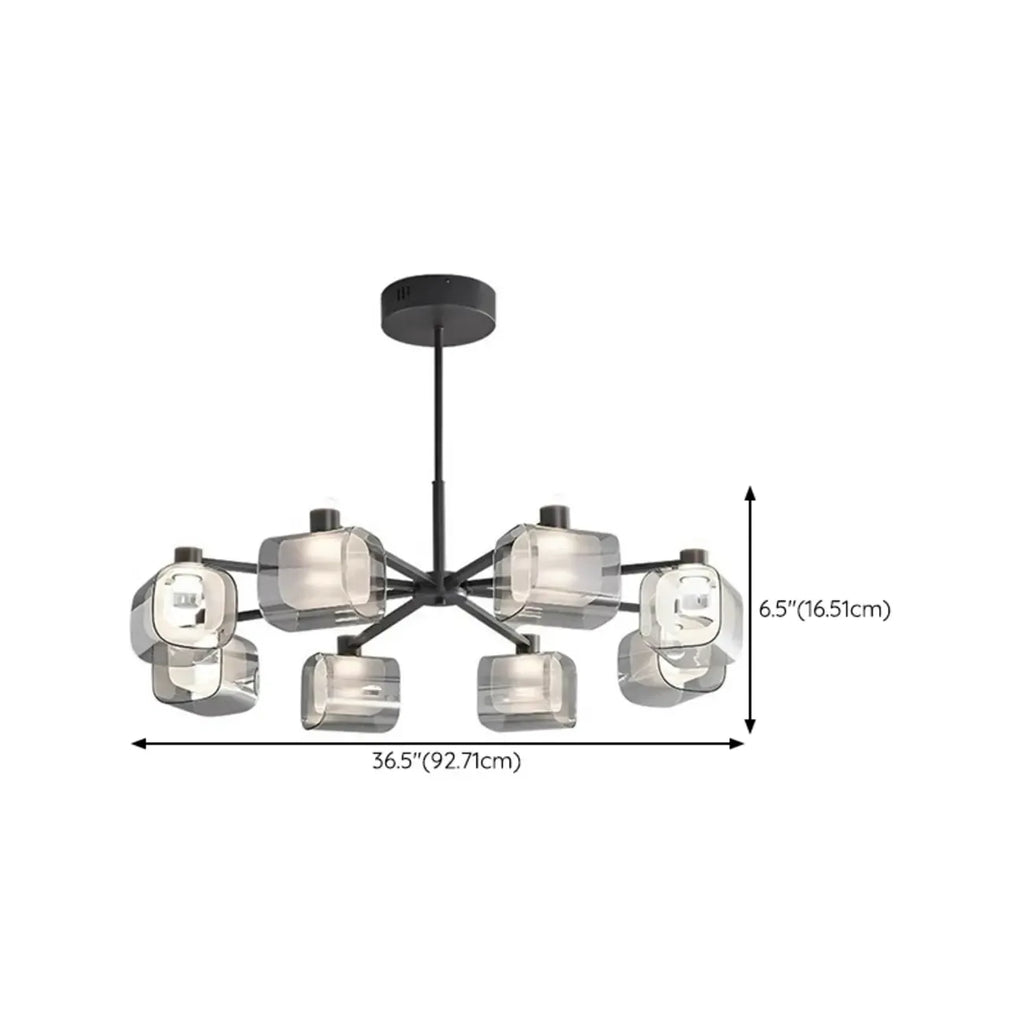 Geometric Adjustable Black Metal Clear Glass Chandelier