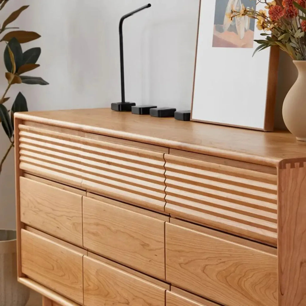 63 L Horizontal Wooden Brown Triple Dresser with 9 Drawers
