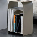 Industrial Narrow White Metal Bedside Table with Round Top