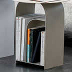 Industrial Narrow White Metal Bedside Table with Round Top