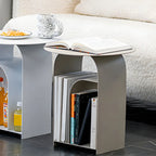 Industrial Narrow White Metal Bedside Table with Round Top