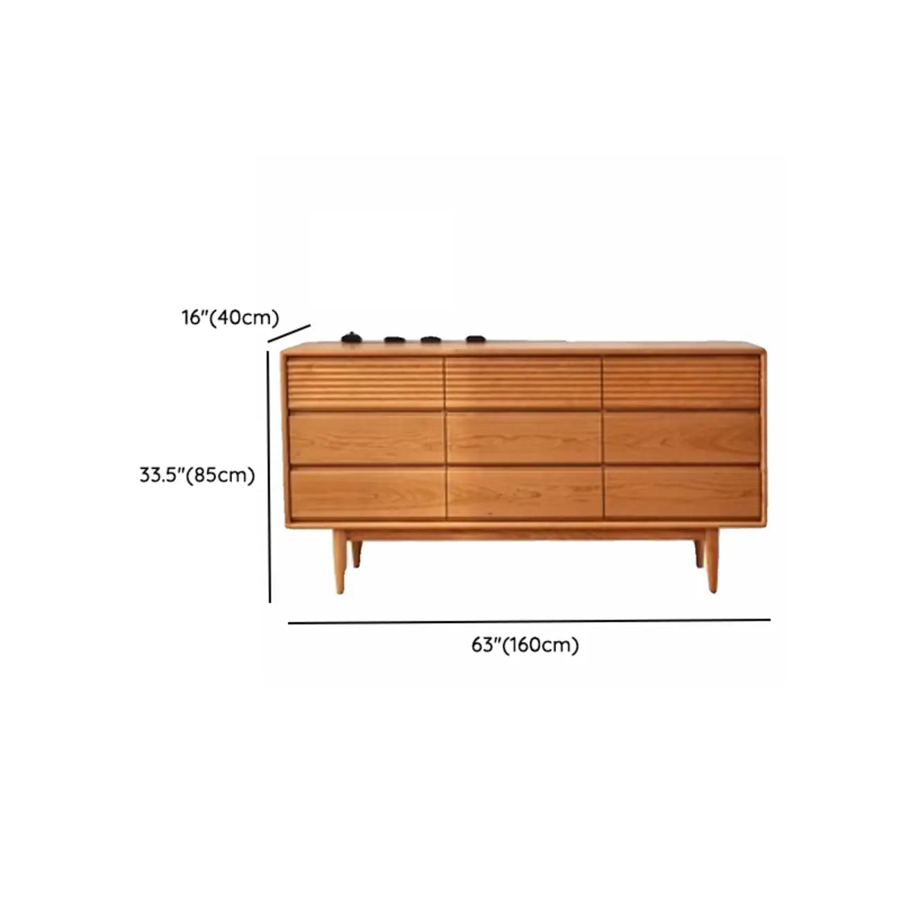 63 L Horizontal Wooden Brown Triple Dresser with 9 Drawers