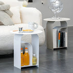 Industrial Narrow White Metal Bedside Table with Round Top