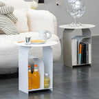Industrial Narrow White Metal Bedside Table with Round Top