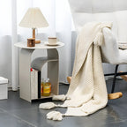 Industrial Narrow White Metal Bedside Table with Round Top